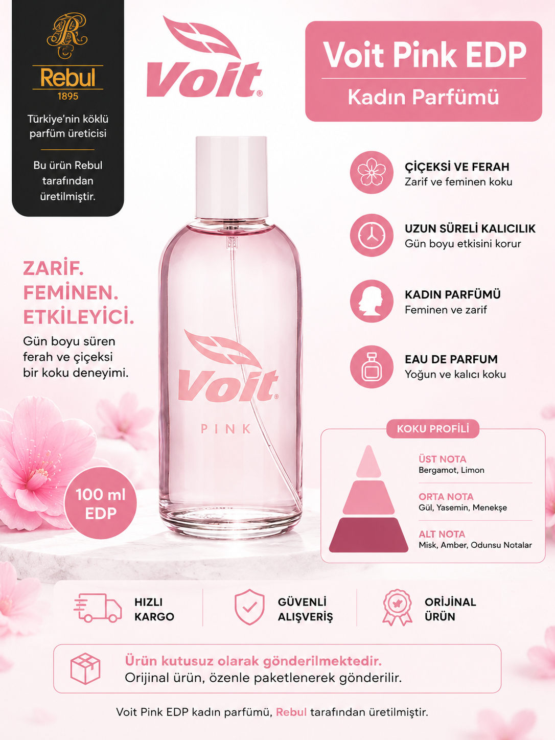 Voit Pink EDP 100 ML Kadın Parfüm ( Kutusuz ) Eau de Parfüm For Woman