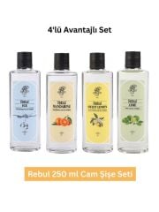 Rebul 250 ml Cam Şişe Kolonya Seti – Ice, Mandarine, Sweet Lemon, Lime