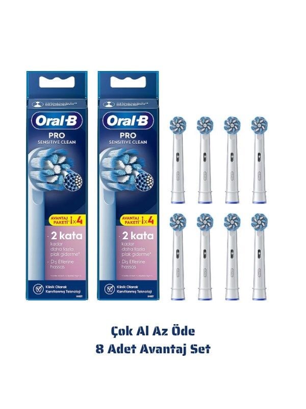 Oral-B Pro Sensitive Clean (Ekstra Yumuşak Kıllar) X-Filament Şarjlı Diş Fırçası Yedek Başlığı 8 Adt