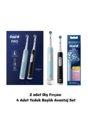 Oral-B Pro Series 1 Elektrikli Şarjlı Diş Fırçası 2li Set Siyah, Mavi - 4 Adet Yedek Başlık Yumuşak