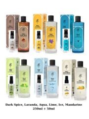 Rebul DarkSpice, Lavanda, Aqua, Lime, Ice, Mandarine Cam Şişe 250ml + Sprey Pet Şişe 50ml 6'lı