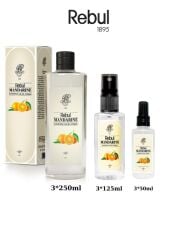 Rebul Mandarine (Mandalina) Edc Kolonya 250ml Cam Şişeli, 125ml - 50ml Pet Sprey Şişeli 3'lü Set