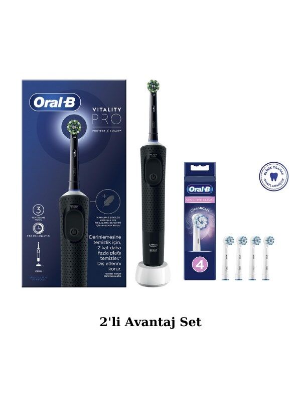 Oral-B D103 Vitality Pro Şarjlı Elektrikli Diş Fırçası - Sensitive Clean, Yumuşak  4'lü Yedek Başlık