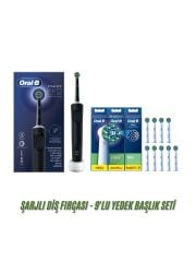 Oral-B D103 Vitality Pro Şarjlı Elektrikli Diş Fırçası Siyah, 9'lu Cross Action Yedek Başlık (Orta)