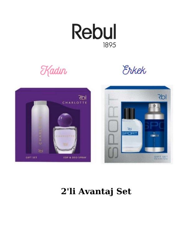Rebul Rbl Charlotte Edp 50 Ml, Sport Edt 50 ml, Deodorant Sprey 150 ml Kadın/Erkek Parfüm 2'li Set