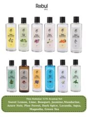Rebul 250 ml Cam Kolonya 12’li Set, Sweet Lemon, Lime, Jasmine, Pine, Dark Spice, Aqua, Green Tea +5