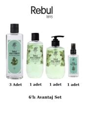 Rebul Pine Forest 6lı Set: 3x250ml Cam Şişeli Kolonya, 500ml Duş Jeli, 500ml Sıvı Sabun, 125ml Sprey