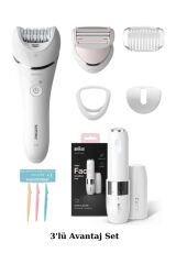 Philips 8000 Bre710 Islak/Kuru Epilasyon Aleti - Braun Tüy Alma Makinesi - Kaş Usturası 3'lü Set