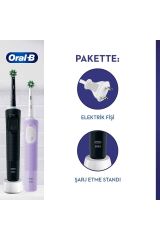 Oral-B D103 Şarjlı/elektrikli Diş Fırçası Vitality Pro 2'li Siyah&lila Avantaj Paketi