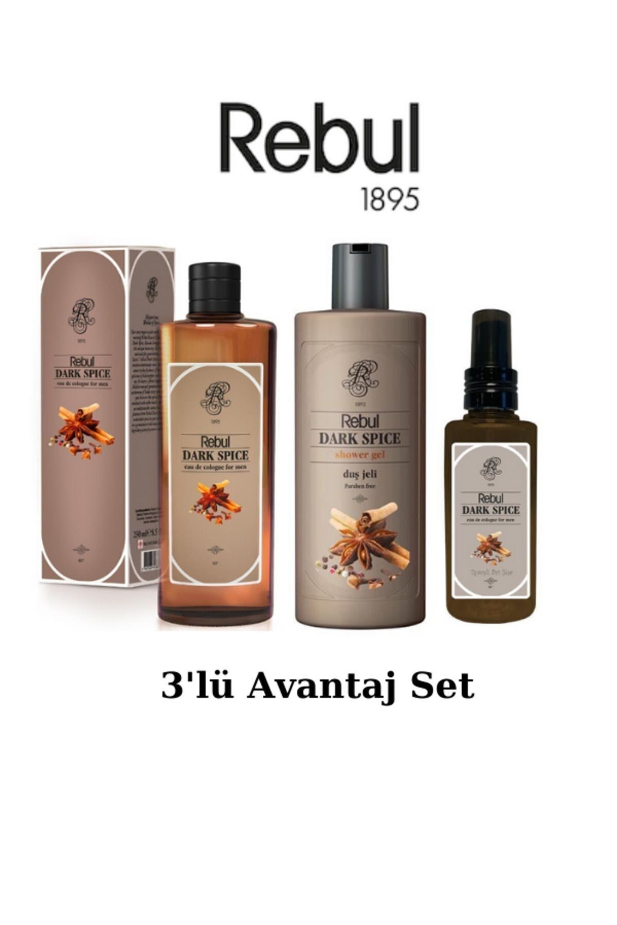 Rebul Dark Spice Edc 250ml Kolonya 500ml Duş Jeli 125ml Edc Kolonya 3'lü Avantaj Set