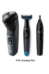 Philips S3144/00 Islak/Kuru Sinek Kaydı Tıraş Makinesi- Banyo Vücut Bakım  Kulak/Burun Tüy Kesme Set