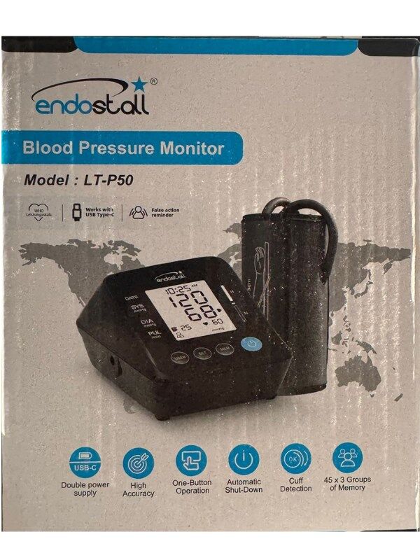 Endostall Koldan Dijital Tansiyon Aleti | Tam Otomatik | Kalın Manşon | 45 Hafızalı | Pilli Çalışma