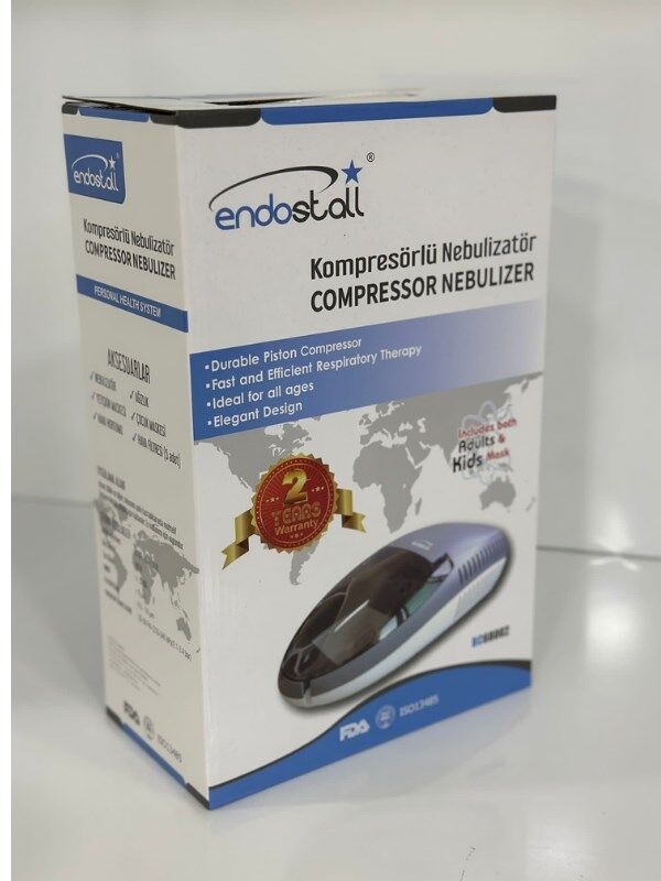 Endostall Kompresörlü Nebulizatör Yetişkin ve Çocuk Maskeli | 3.4 Bar | 55 dBA Ses | 5 Adet Filtre