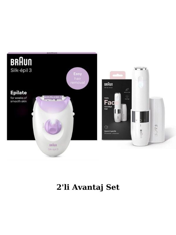 Braun Silk Epil 3 3170 Soft Perfection Epilatör - FS1000 Dudak Üstü, Çene Bölgesi Mini Tüy Alıcı 2li