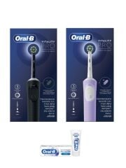 Oral-B D103 Vitality Pro Cross Action Şarjlı Elektrikli Diş Fırçası Siyah-Lila, Diş Macunu 50ml Set
