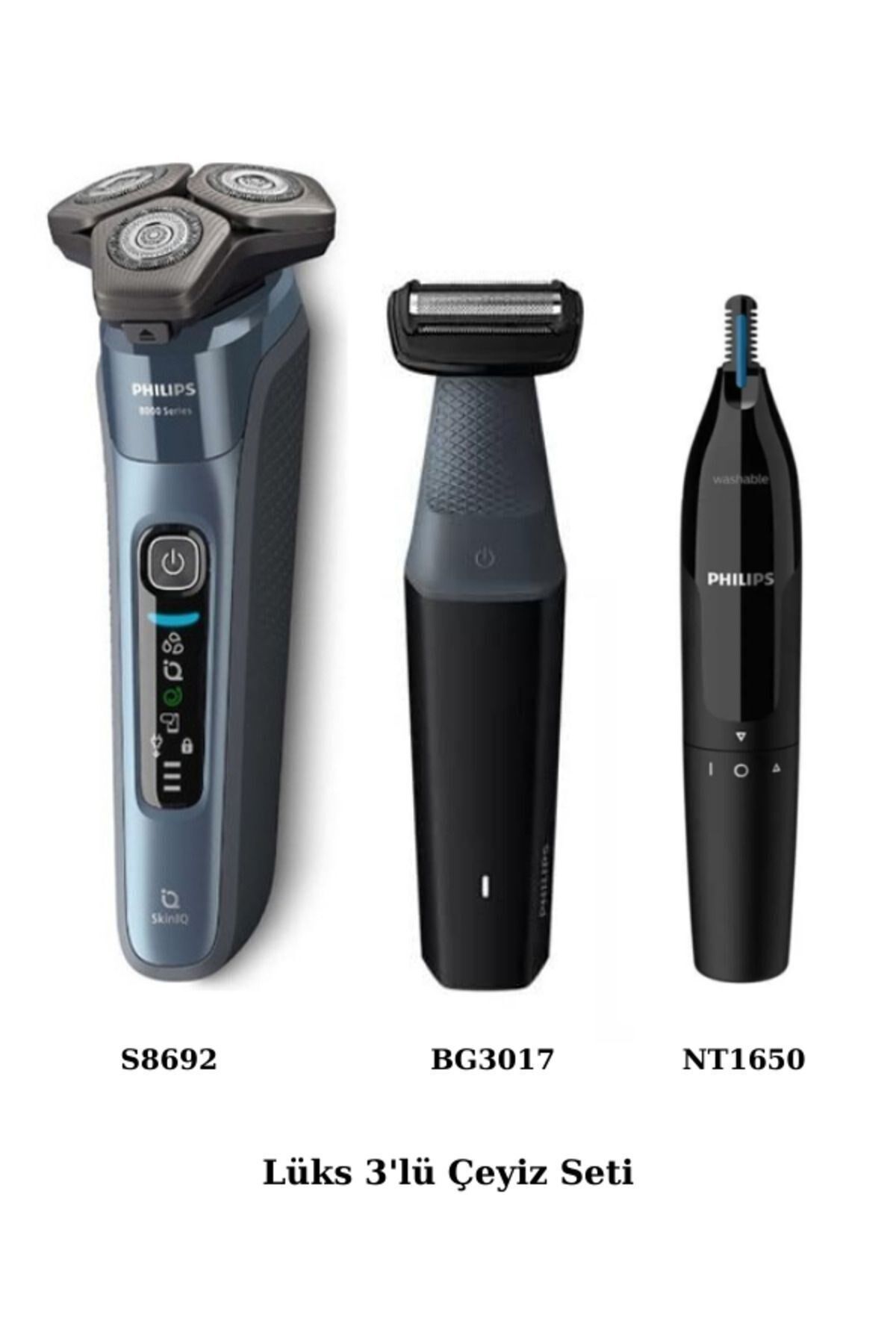 Philips Islak/Kuru Sinek Kaydı Tıraş - Banyo Vücut Bakım - Kulak-Burun Tüy Kesme 3'lü Çeyiz Seti