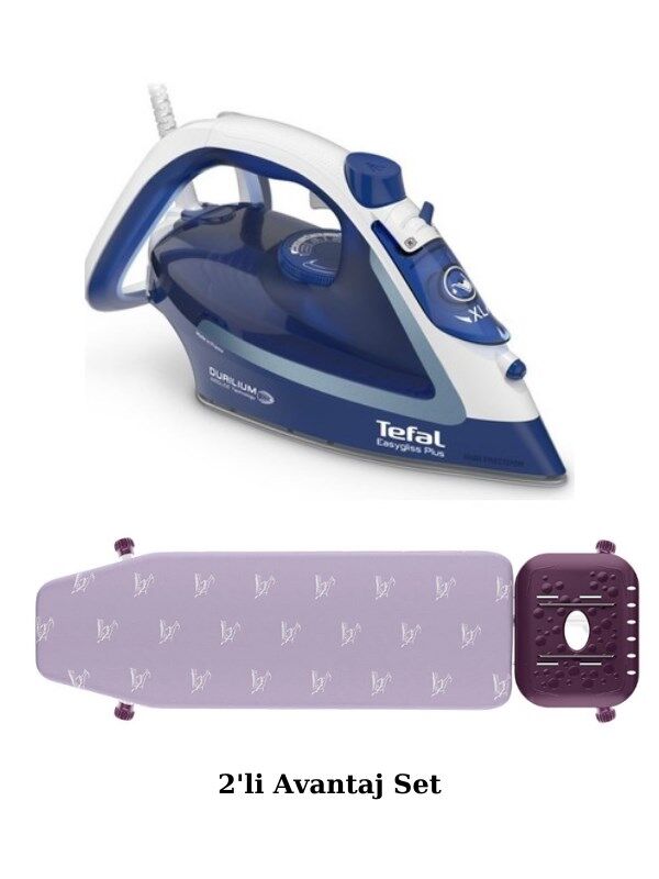 Tefal EasyGliss Plus 2700 W Otomatik Kapanma, Buharlı Ütü - Alev Almaz Kumaşlı Ütü Masası Çeyiz Seti