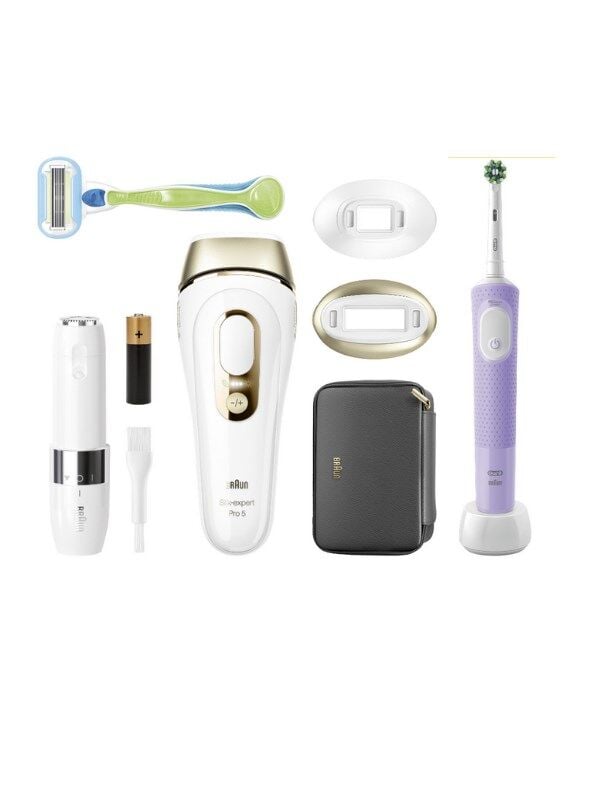 Braun IPL Silk·expert Pro 5, Tüy Alma, Çanta, Tıraş Bıçağı, Diş Fırçası, 2 Başlık, PL5146-D103 Set