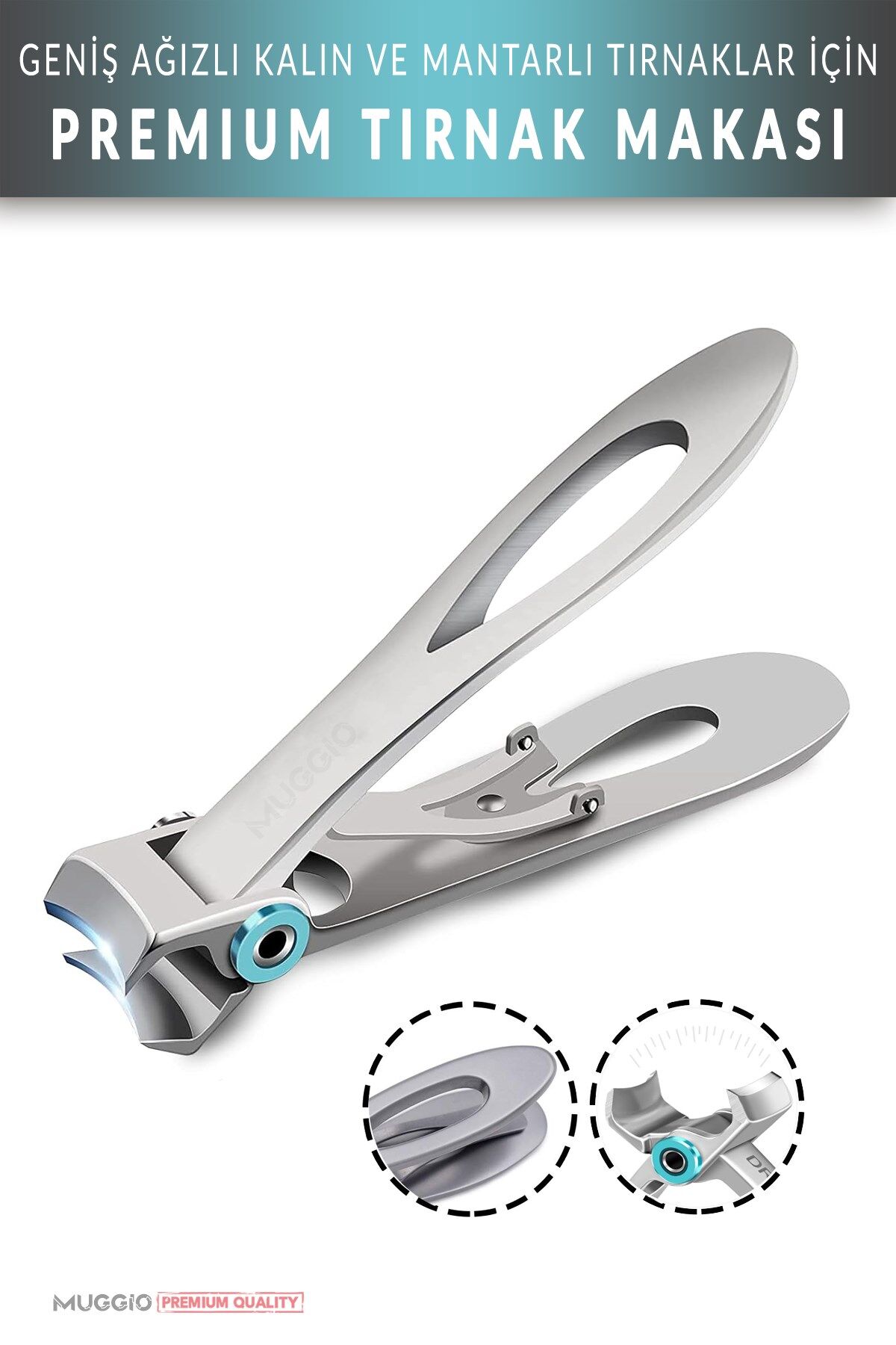 Muggio Geniş Ağızlı Premium Tırnak Makası Kalın Sert Mantarlı Tırnaklar İçin 8.5 cm