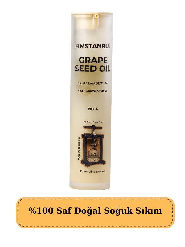 Fimstanbul Soğuk Sıkım Üzüm Çekirdeği Yağı 50 ml – %100 Doğal Grape Seed Oil No:4 Saç ve Cilt Bakım