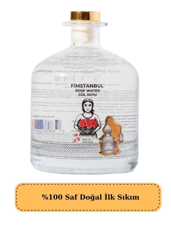 Fimstanbul İlk Sıkım %100 Saf Doğal Gül Suyu 500 ml – Rose Water - Cam Şişe – Yaprak Taneli