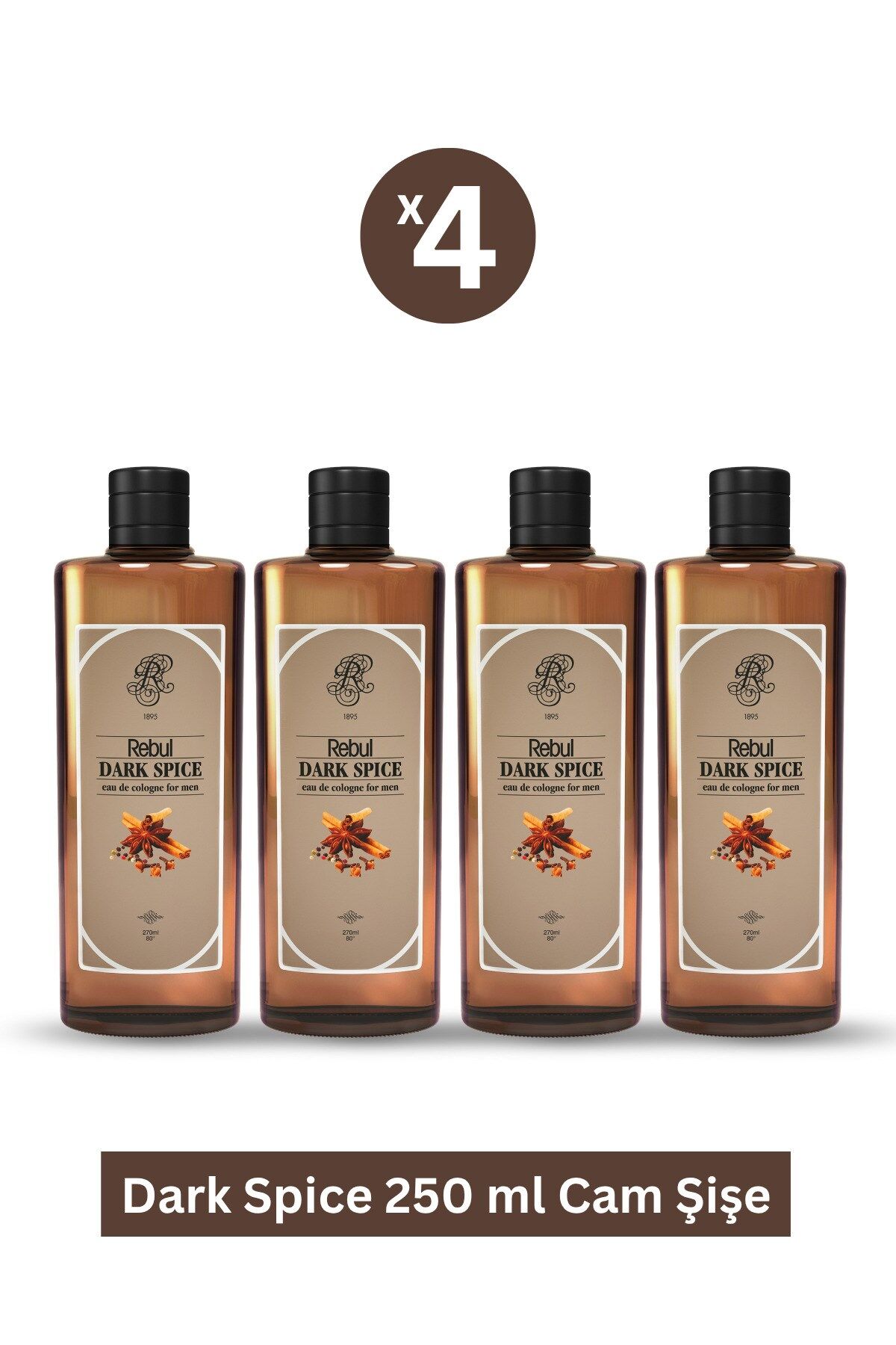 Rebul Dark Spice 250 ml Cam Şişeli Kolonya 4'lü Avantaj Set