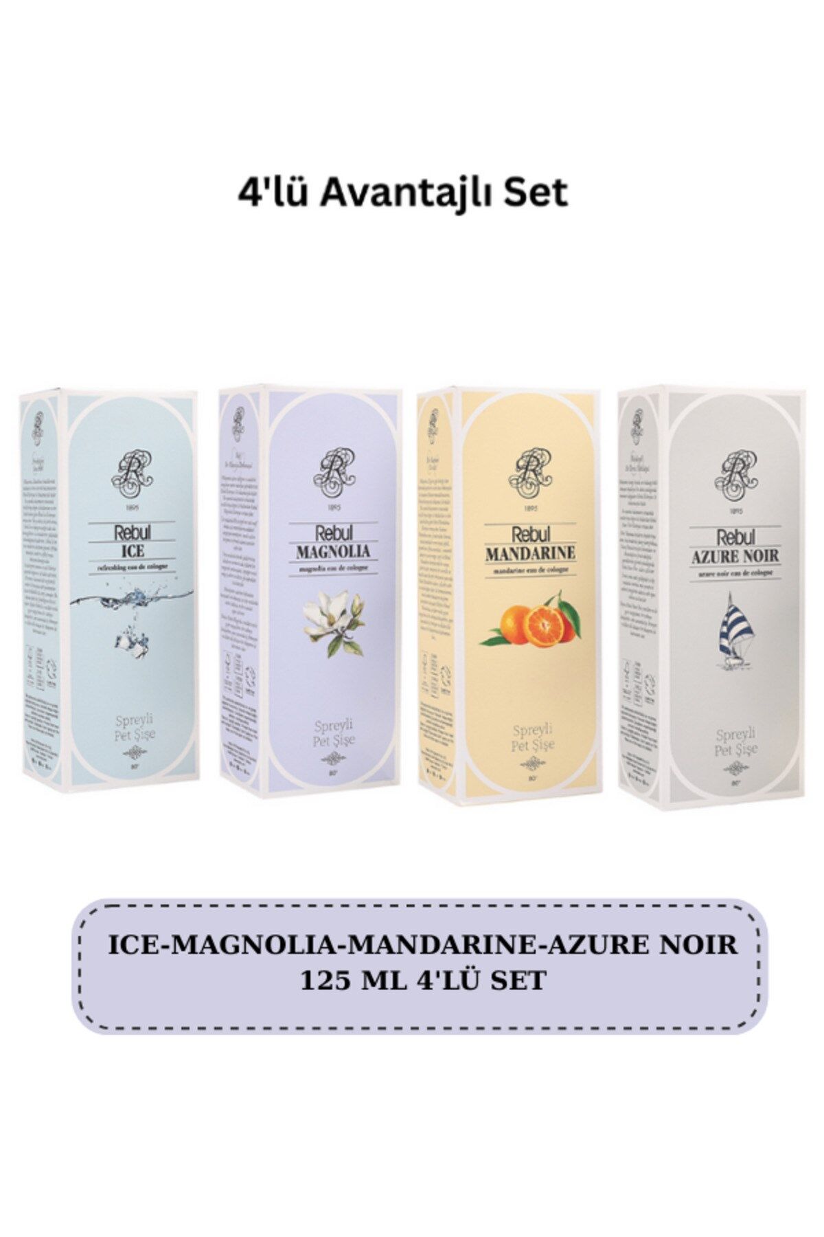 Rebul 125 ml Spray Kolonya Seti Ice Mandarine Magnolia Azure Noir 4’lü