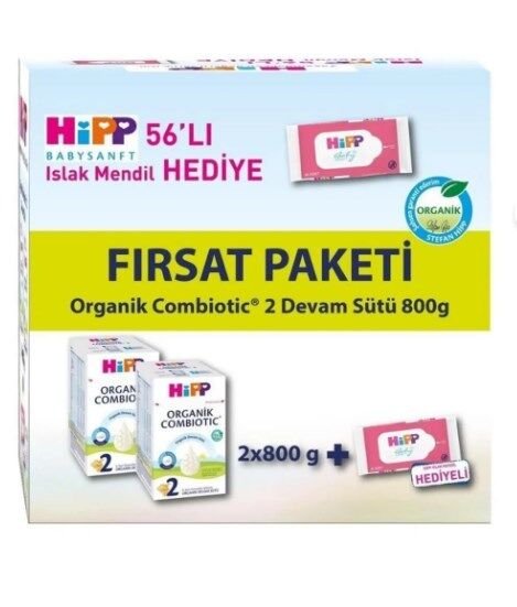 Hipp 2 Organik Bebek Sütü Combiotic 800 gr x 2 Adet Avantaj Paketi (Islak Mendil Hediyeli)