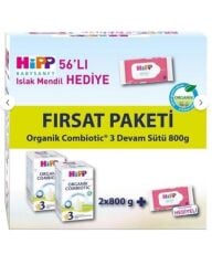Hipp 3 Organik Bebek Sütü Combiotic 800 gr X 2 Adet Avantaj Paketi (Islak Mendil Hediyeli)