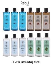 Rebul 250 ml Cam Kolonya 12’li Set Aqua - DarkSpıce - Ice - Pine Forest