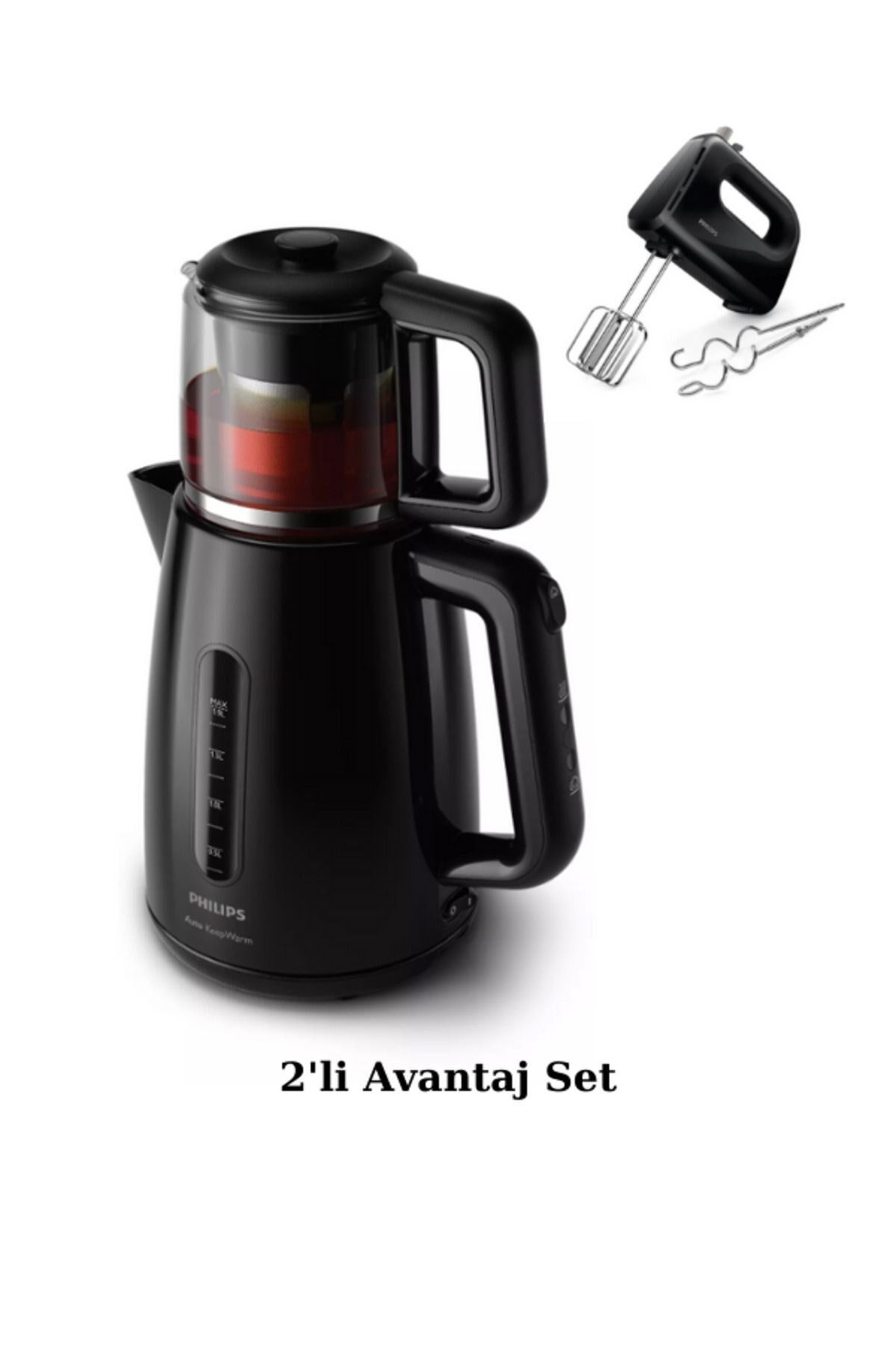 Philips HD7301 Daily Collection 2in1 Çay Makinesi/Kettle - Cam Demlikli - HR3705 Mikser Avantaj Set