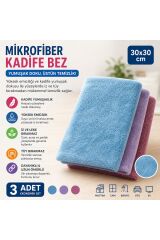 Muggio 30x30 Düz Mikrofiber Kadife Temizlik Bezi 3’lü Set – Ultra Yumuşak, İz & Tüy Bırakmaz