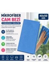 Muggio 40x50 Mikrofiber Cam Bezi, Cam Silme Bezi İz Tüy Hav Bırakmaz Ayna Parlatma Bezi 1 Adet