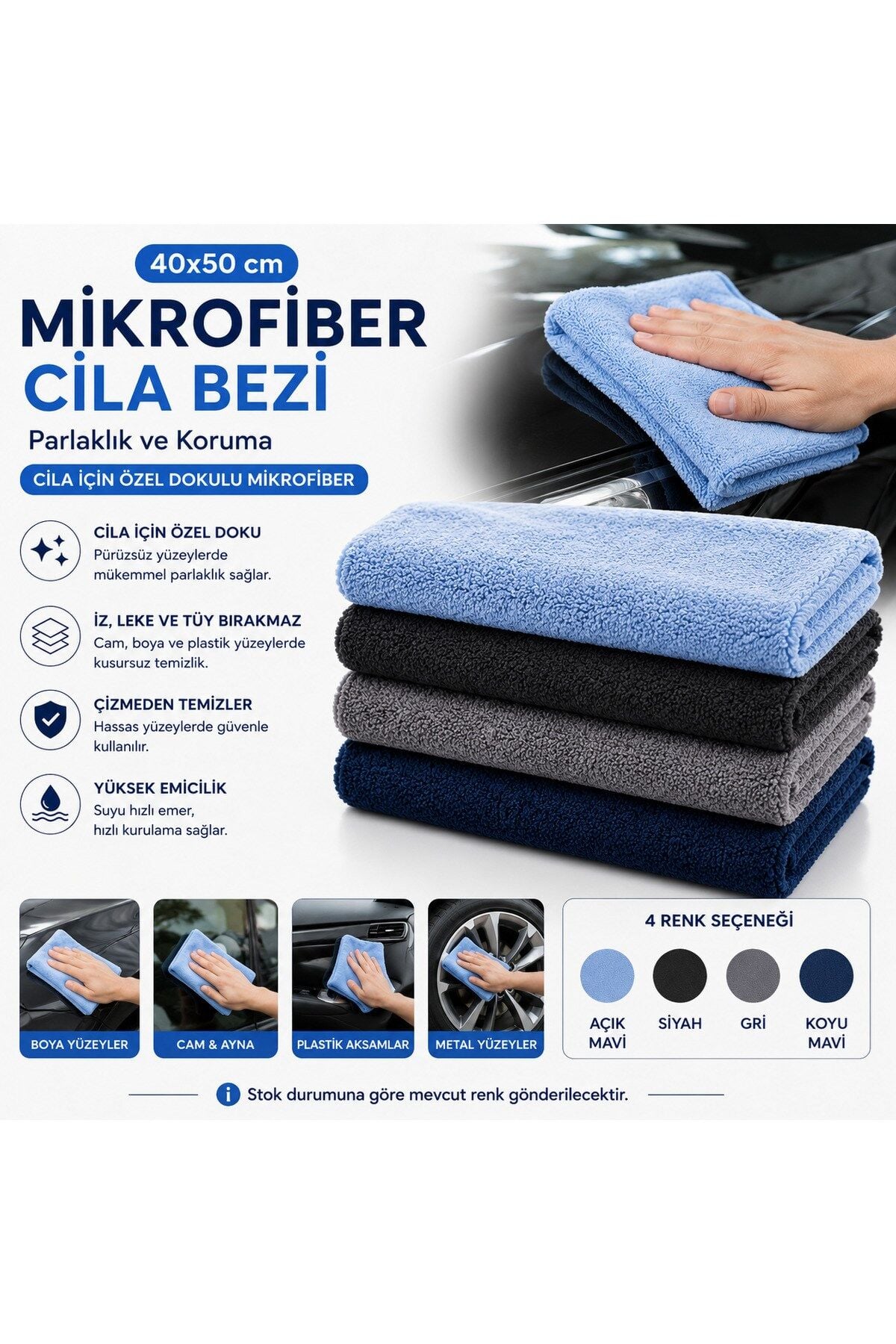 Muggio 40x50 Mikrofiber Cila Bezi Oto Kurulama Parlatma Bezi İz Tüy Hav Bırakmaz 1 Adet