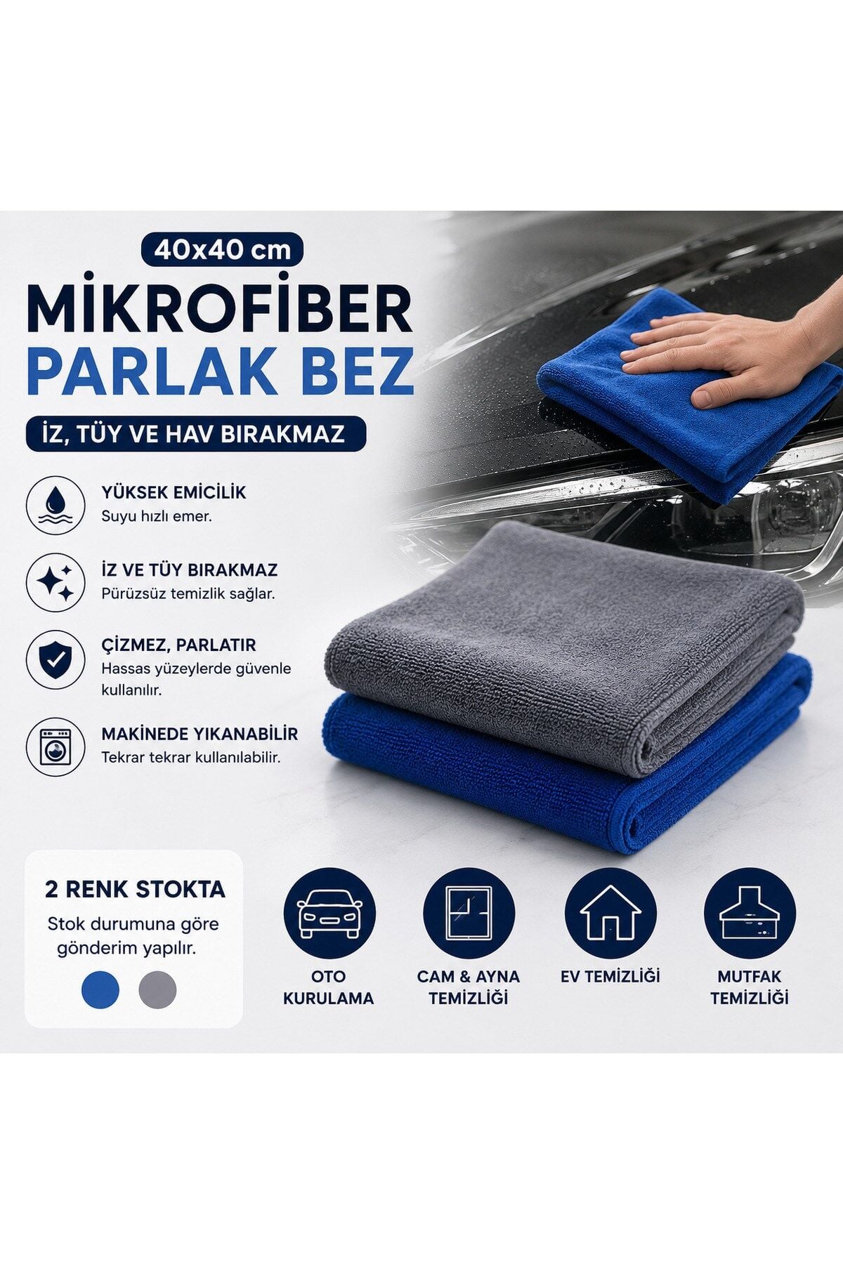 Muggio 40x40 Mikrofiber Parlak Bez Oto Kurulama Temizlik Bezi İz Tüy Hav Bırakmaz 1 Adet
