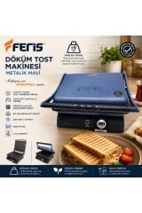 Feris Metalik Mavi Döküm Tost Makinesi 1800W Termostatlı Pik Döküm 6 Tost Kapasiteli
