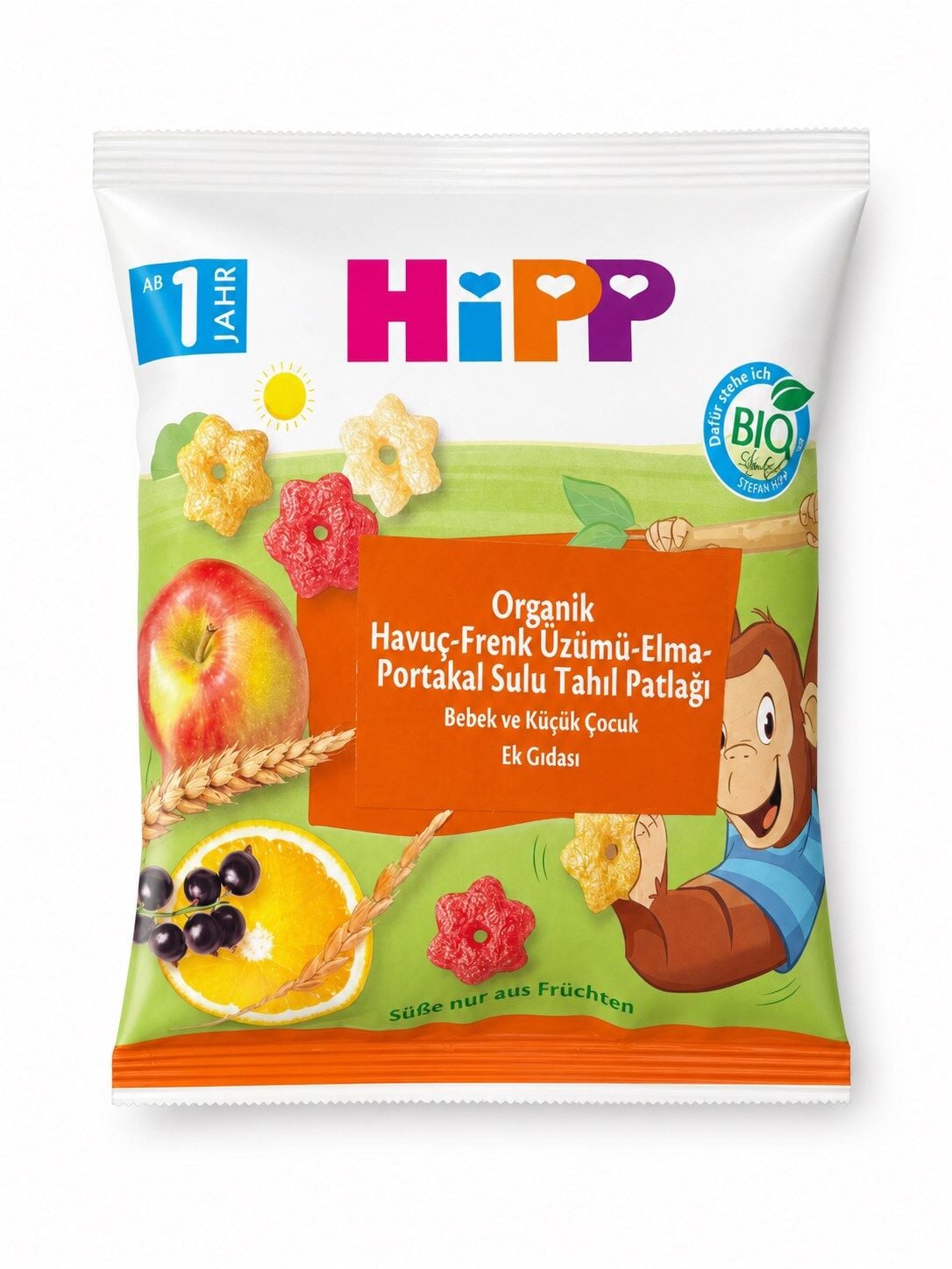 HiPP Organik Havuç Frenk Üzümü Elma Portakal Sulu Tahıl Patlağı 30 Gr