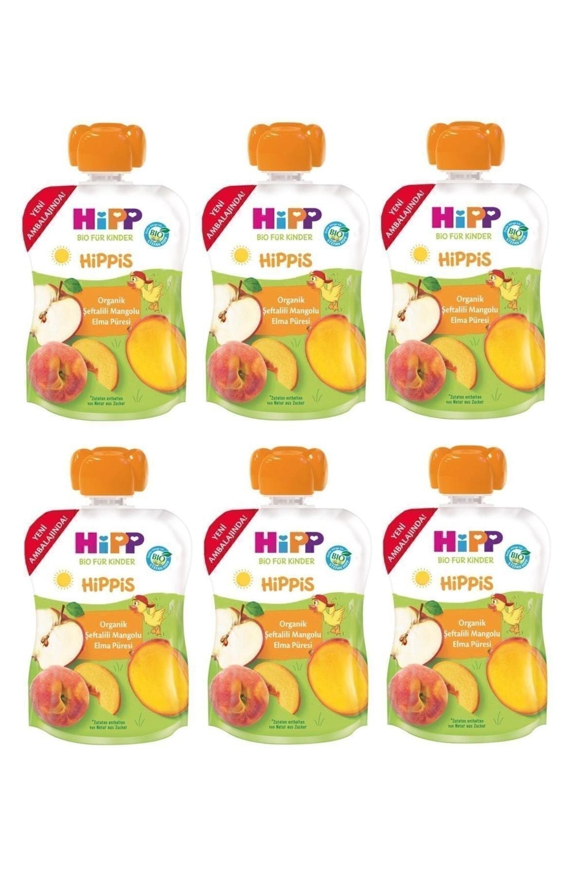 HiPP Organik Şeftalili Mangolu Elma Püresi 100 Gr X 6 Adet