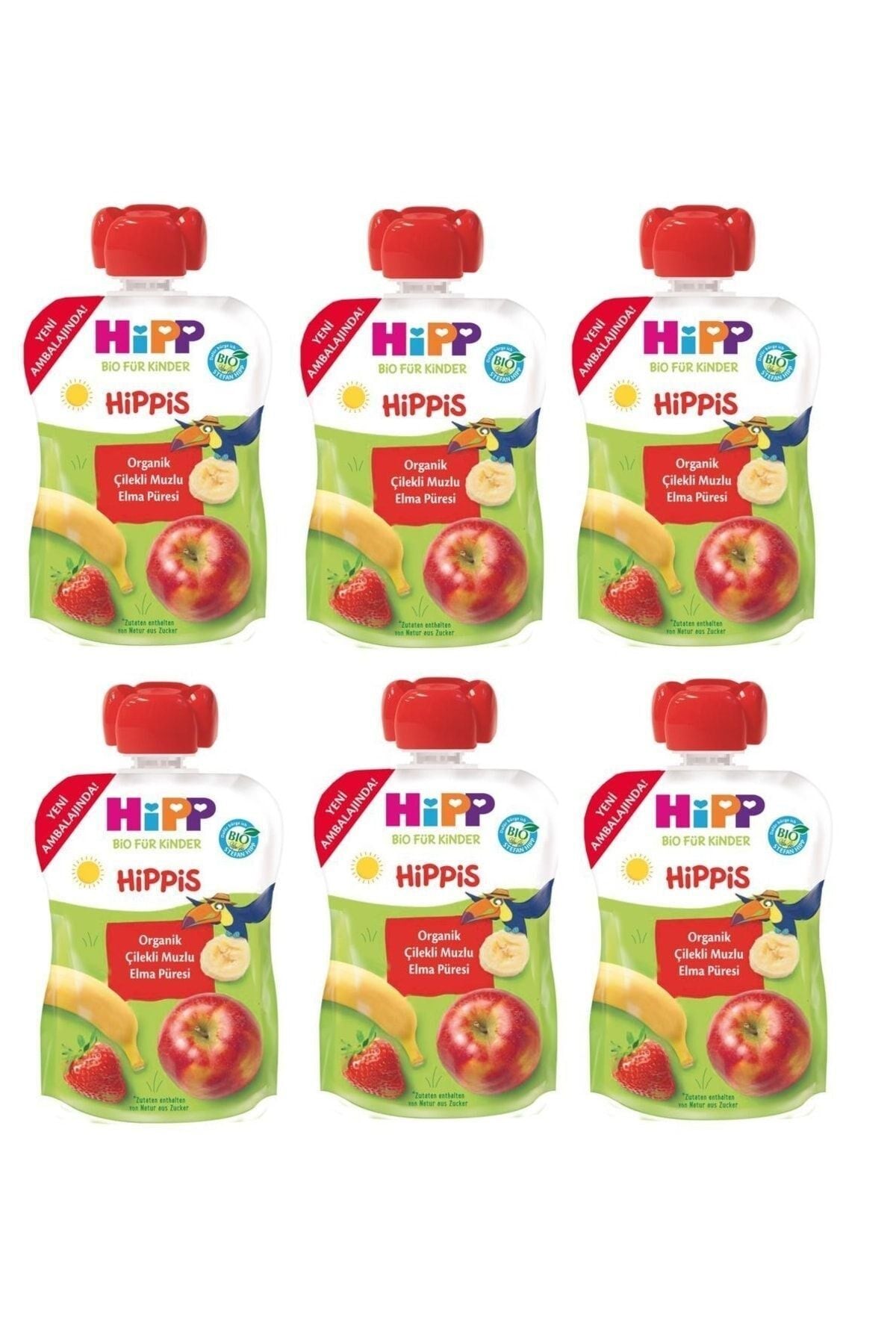 HiPP Organik Çilekli Muzlu Elma Püresi 100 Gr X 6 Adet