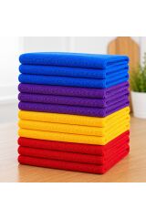 Muggio 32x32 Mikrofiber Temizlik Bezi 12'li Set – 4 Renk, Yüksek Emicilik, Leke Tutmaz, Koku Yapmaz