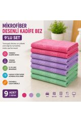 Muggio 30x30 Mikrofiber Desenli Kadife Temizlik Bezi 9'lu Set – Yumuşak, İz Bırakmaz