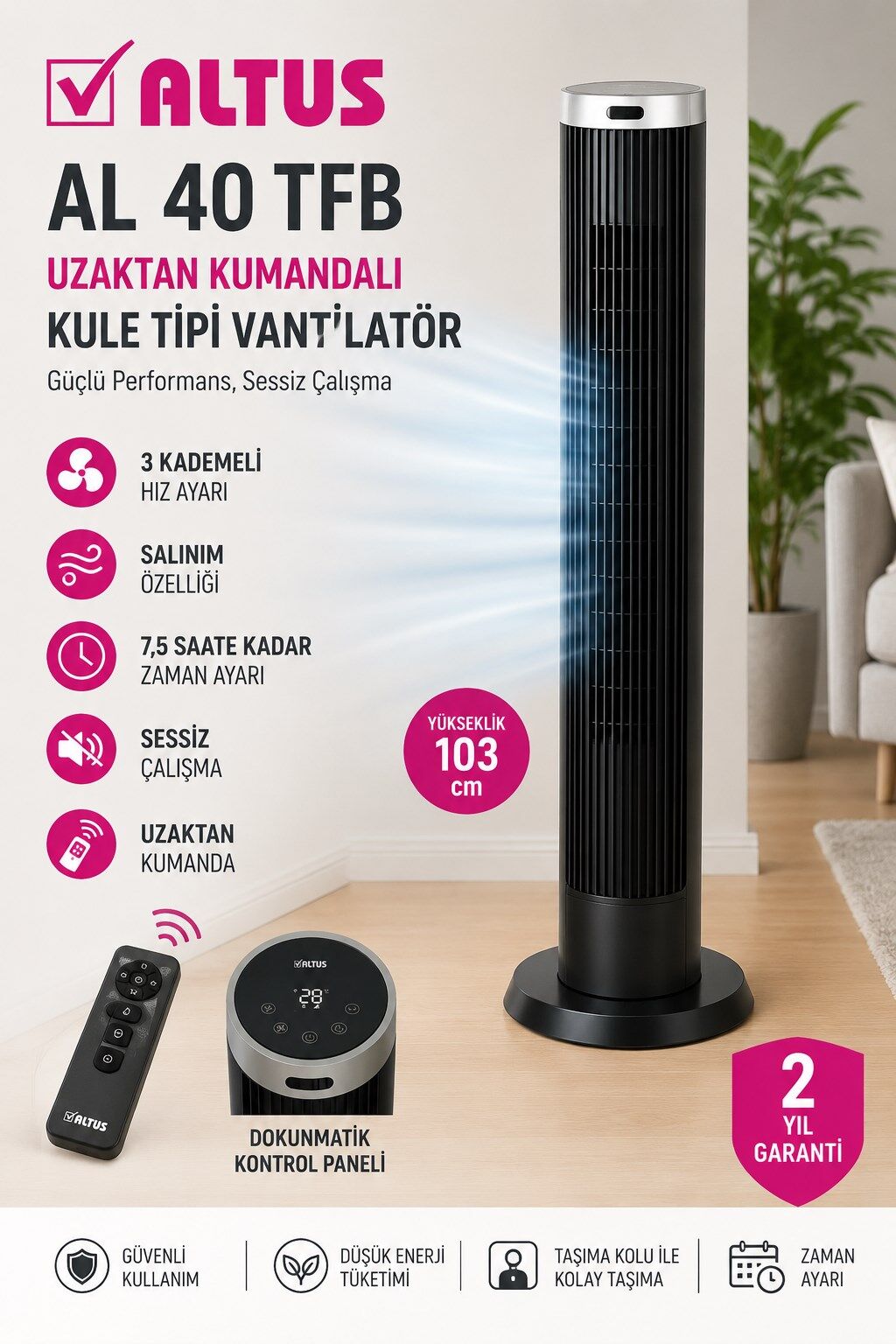 Altus AL 40 TFB Uzaktan Kumandalı Kule Tipi Vantilatör
