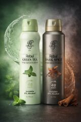 Rebul Kadın Deodorant Green Tea - Erkek Deodorant Dark Spice 150 ml 2'li Set