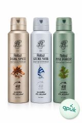 Rebul Erkek Deodorant Seti Alkolsüz 3x150ml Dark Spice Azure Noir Pine Forest Invisible