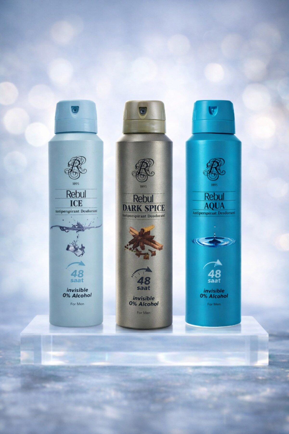 Rebul Erkek Deodorant Ice - Dark Spice - Aqua 3'lü Set