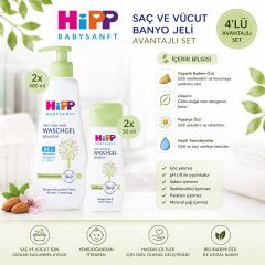 HiPP Babysanft Saç ve Vücut Banyo Jeli 2x400 ml + 2x50 ml Yenidoğan Avantajlı 4'lü Set