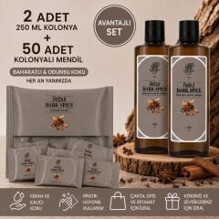 Rebul Dark Spice 2x250 ml Cam Şişeli Kolonya + 50 Adet Dark Spice Kolonyalı Mendil Seti