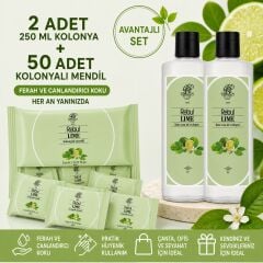 Rebul Lime 2x250 ml Cam Şişeli Kolonya + 50 Adet Lime Kolonyalı Mendil Avantajlı Set