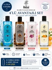 Rebul Aqua - Dark Spice - Bouquet - Mandarine 4'lü Kolonya Seti 4x250 ml Cam Şişe