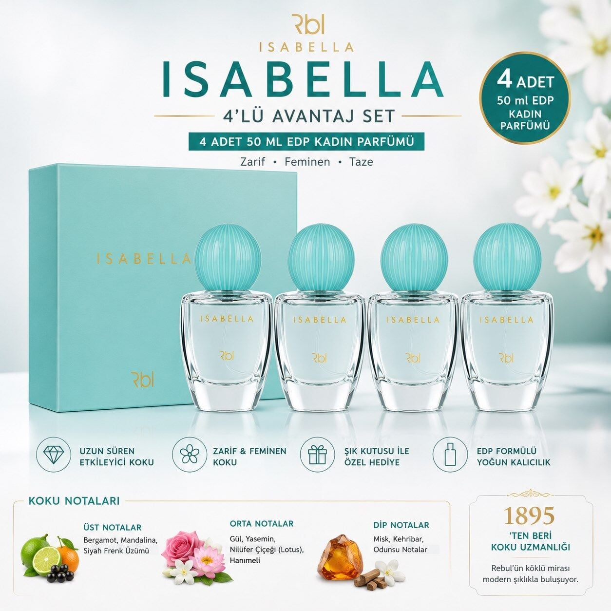 Rebul RBL Isabella EDP Kadın Parfümü 4x50 ml 4'lü Avantaj Seti